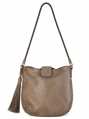 Céline Dion Cadence Taupe Leather Tassel Hobo Shoulder Bag